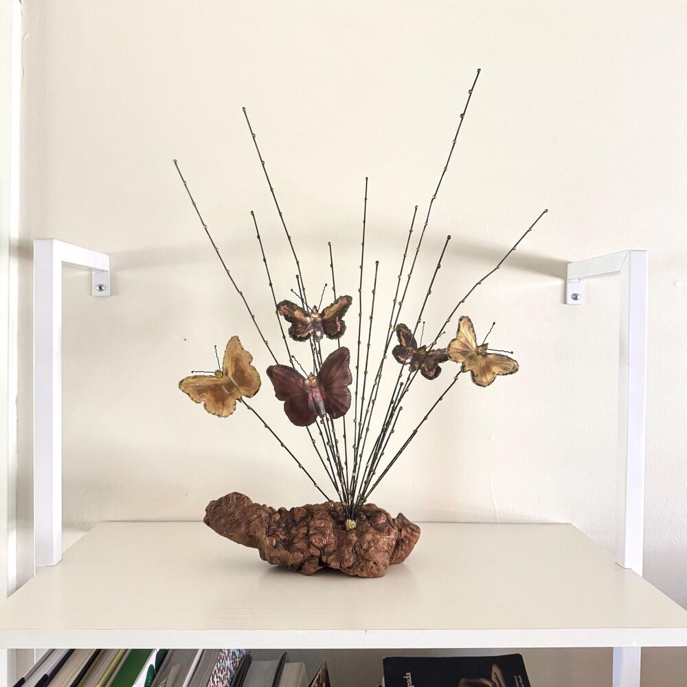 Vintage Brutalist Metal Butterfly Sculpture / Mid-Century Modern Tabletop Art